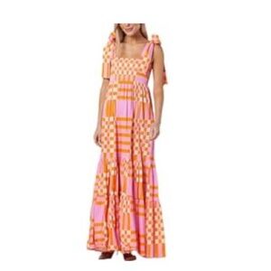 Brand New Amazon Tie Shoulder Dress in a pink and orange gingham design.